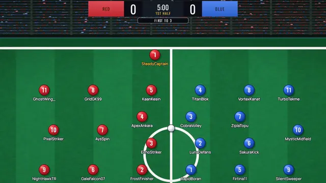 Both teams lined up for an 11v11 kick-off, with the stands full of red and blue fans.