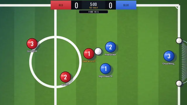 A 3v3 match around the centre circle in the Day atmosphere.